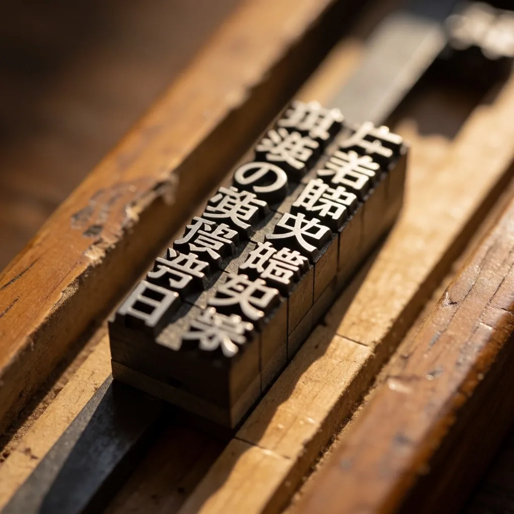 活字組版の作業台のクローズアップ